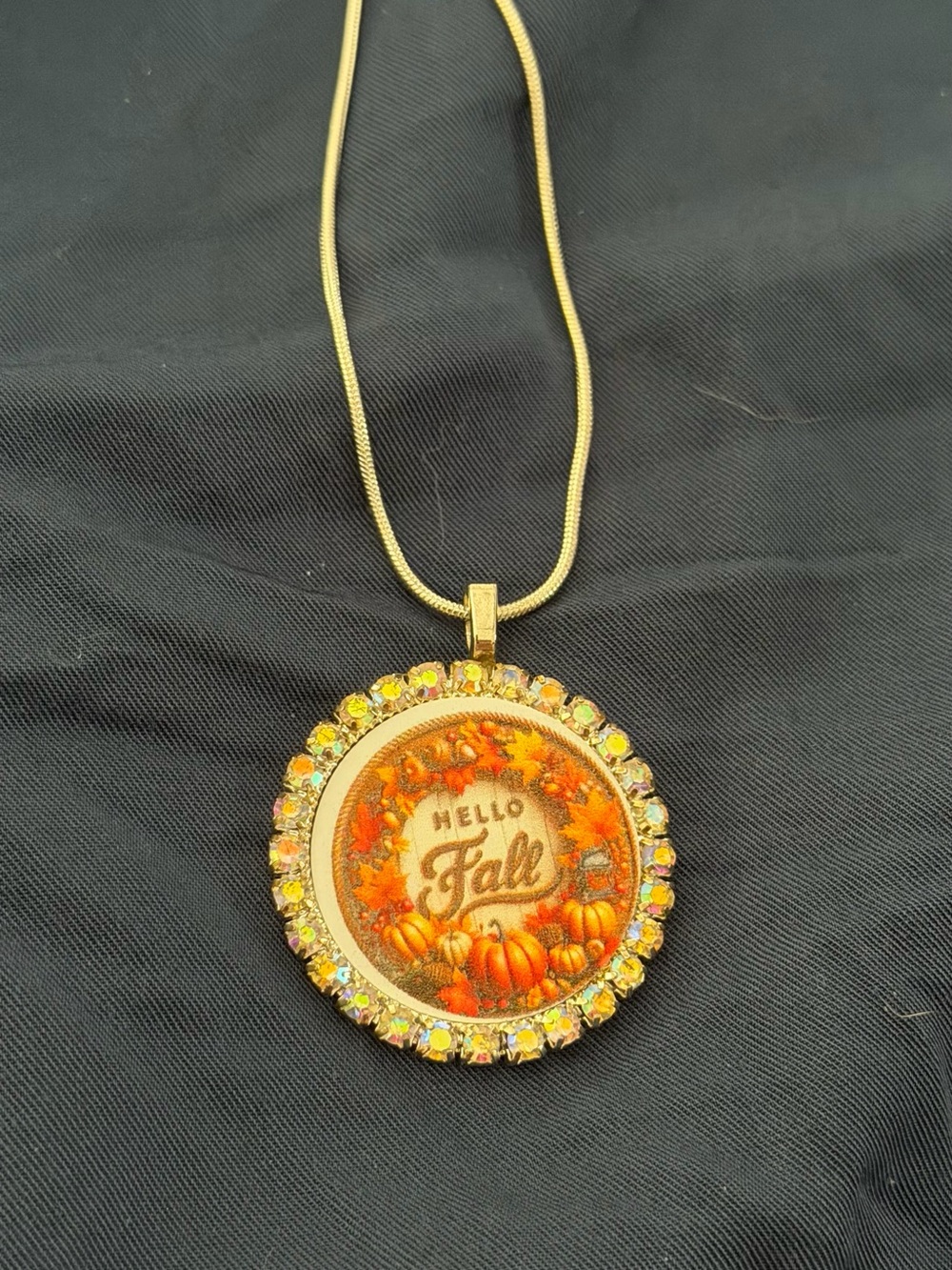 Hello Fall Gold-Tone Pumpkin Pendant Necklace